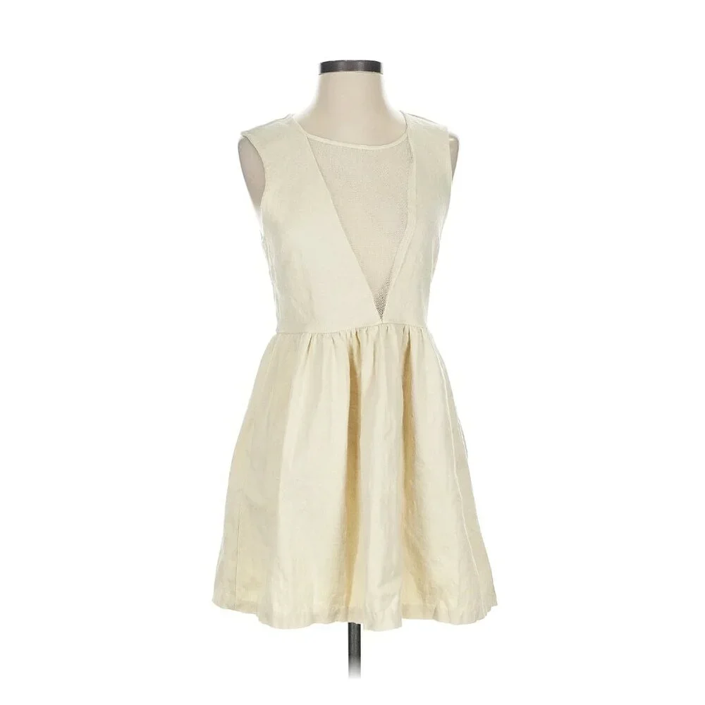 Free People Ivory Cotton Mesh Plunge Mini Dress – Size S - Picture 2 of 6
